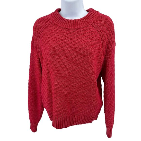 Universal Thread Cable Knit Pullover Sweater WMNS S Red Crew Neck Relaxed Fit LS - Picture 1 of 9
